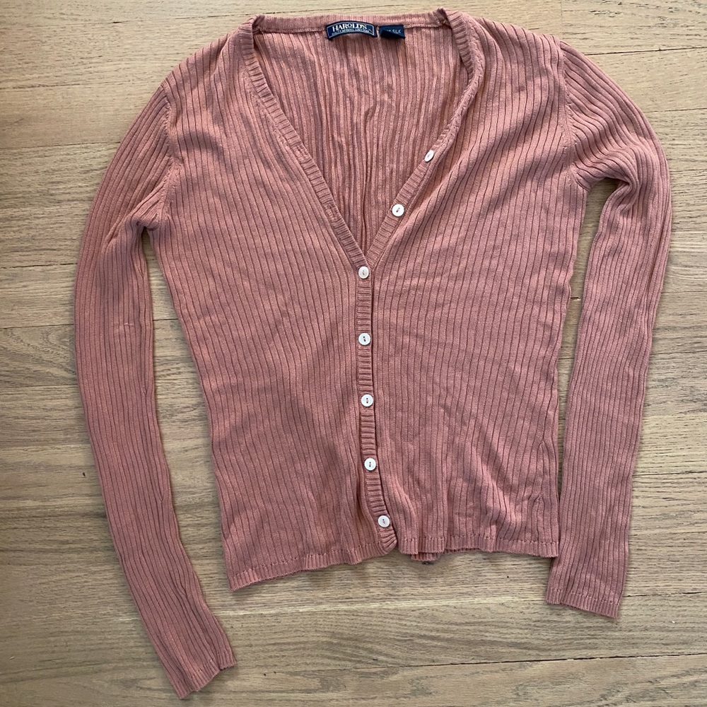 100% silk blush pink ribbed vintage sweater